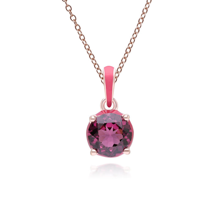 Collar con colgante de rodolita redonda y esmalte rosa de Vals Siberiano en oro vermeil rosa