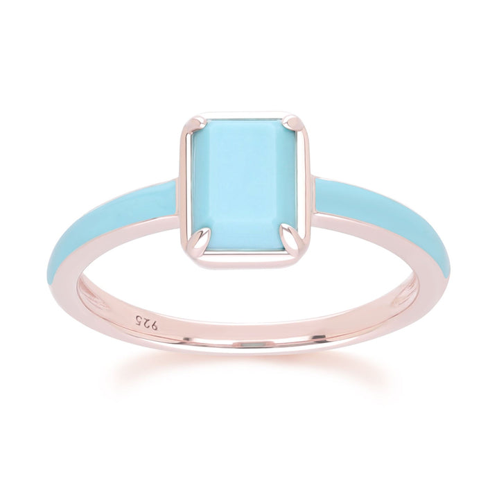 Anillo de esmalte azul y turquesa octogonal de Vals Siberiano en oro vermeil rosa
