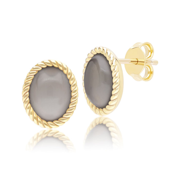 Pendientes clásicos de piedra lunar negra ovalada en oro amarillo de 9 quilates