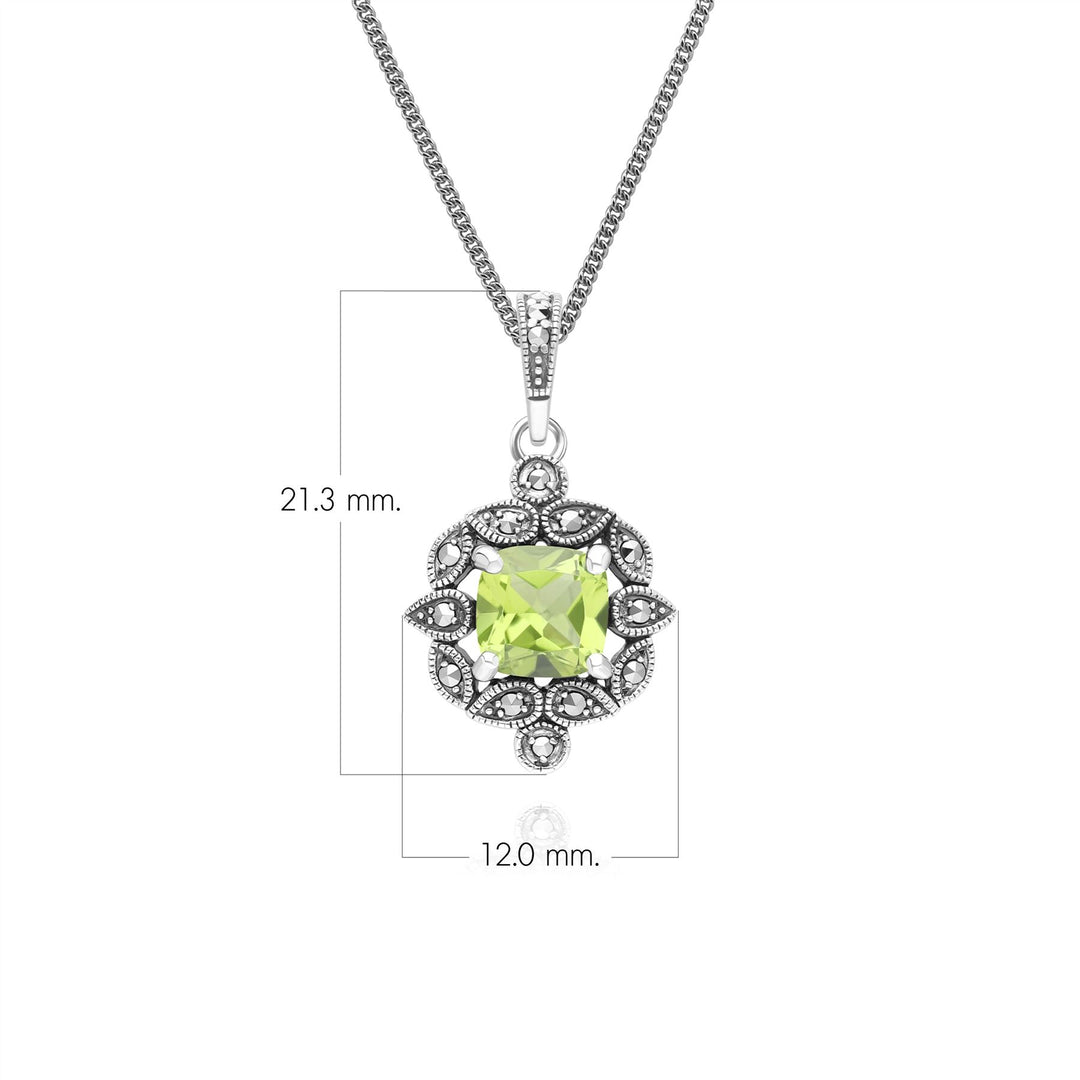 Collar con colgante de peridoto y marcasita estilo art déco en plata de ley.