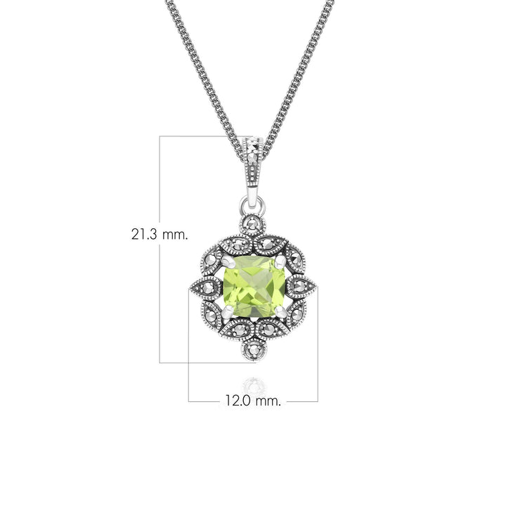 Collar con colgante de peridoto y marcasita estilo art déco en plata de ley.