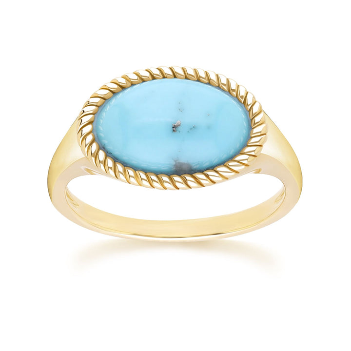Anillo clásico de turquesa ovalada en oro amarillo de 9 quilates