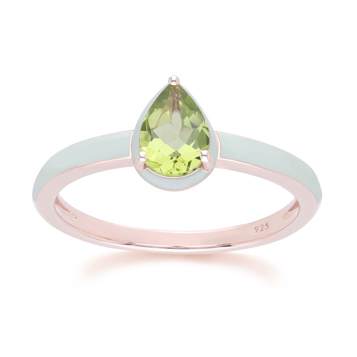 Anillo de esmalte verde y peridoto pera de Vals Siberiano en oro vermeil rosa