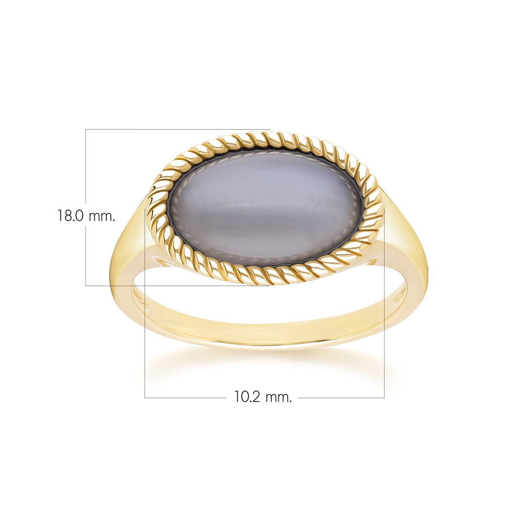 Anillo clásico de piedra lunar negra ovalada en oro amarillo de 9 quilates