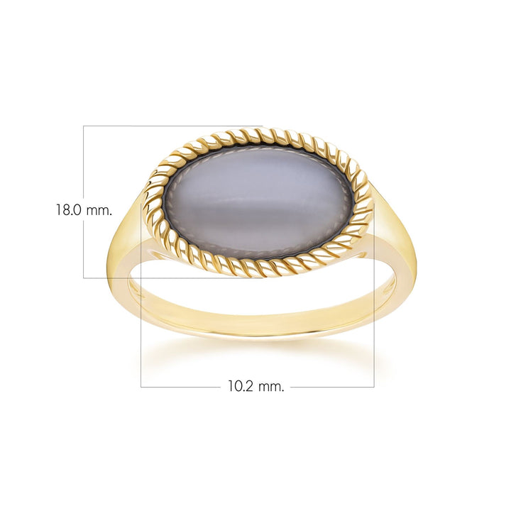 Anillo clásico de piedra lunar negra ovalada en oro amarillo de 9 quilates