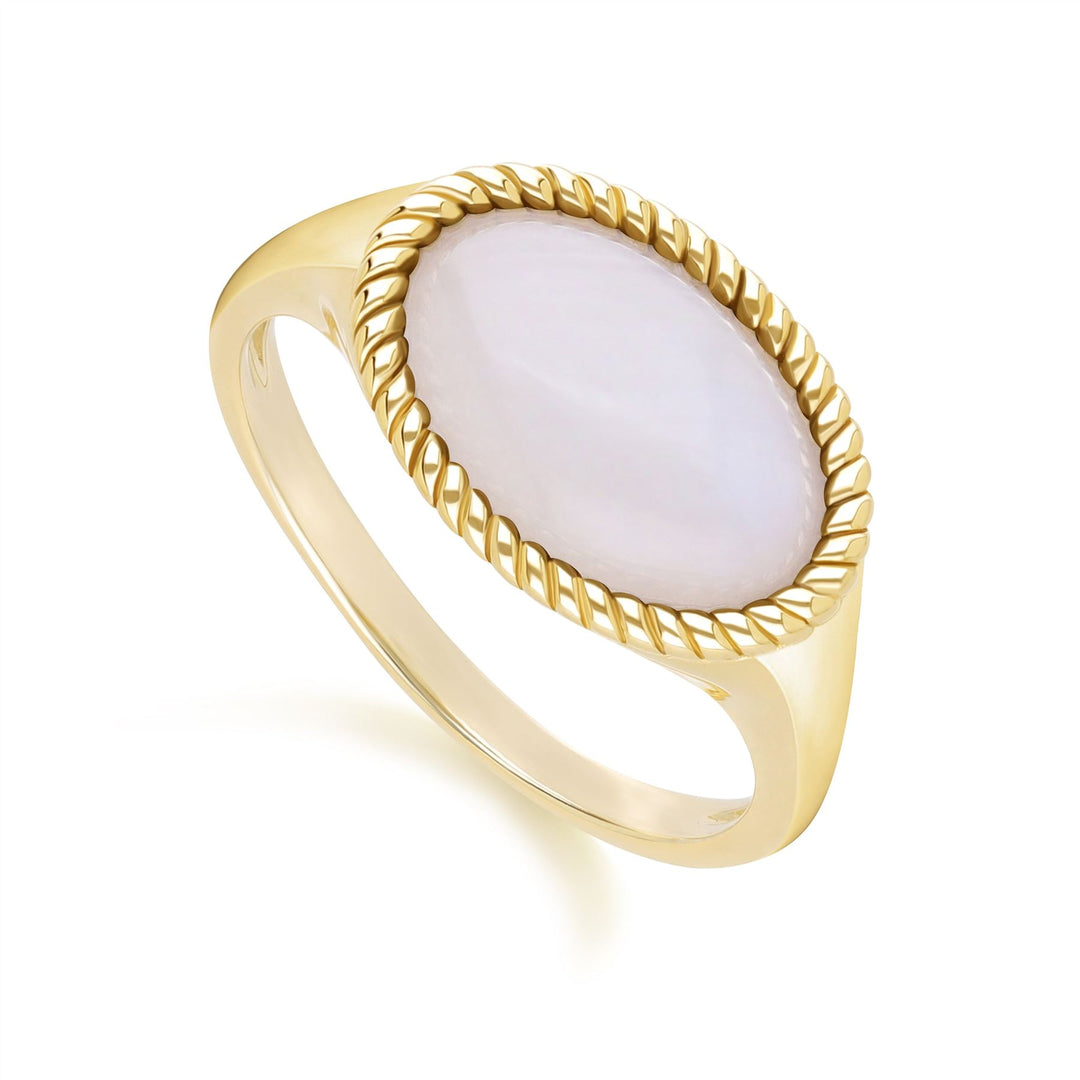 Anillo clásico de piedra lunar arcoíris ovalada en oro amarillo de 9 quilates