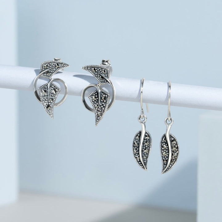 Aretes redondos de marcasita estilo Art Nouveau en plata de ley 925
