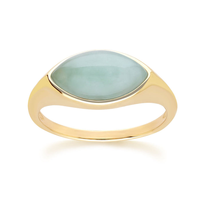 Anillo clásico de jadeíta verde marquesa en oro amarillo de 9 quilates