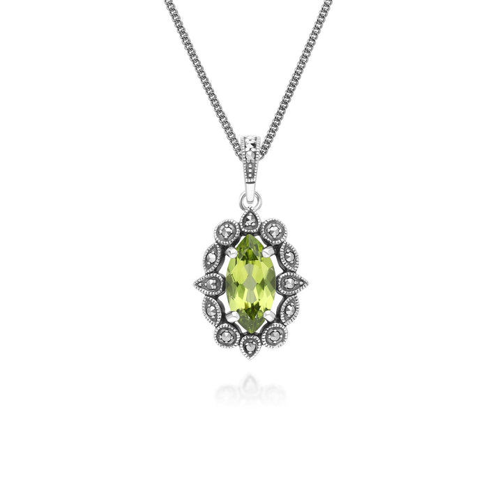 Collar con colgante de peridoto y marcasita estilo marquesa en plata de ley estilo art déco.
