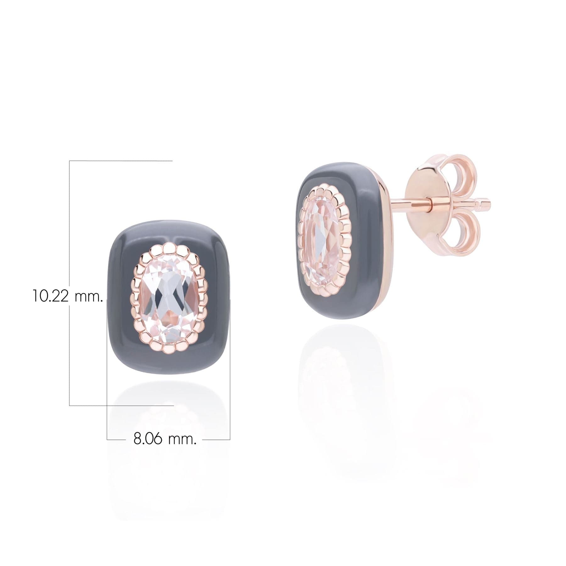 270E035590925 Siberian Waltz Black Enamel & Oval Topaz Stud Earrings in Rose Gold Plated Sterling Silver Dimensions