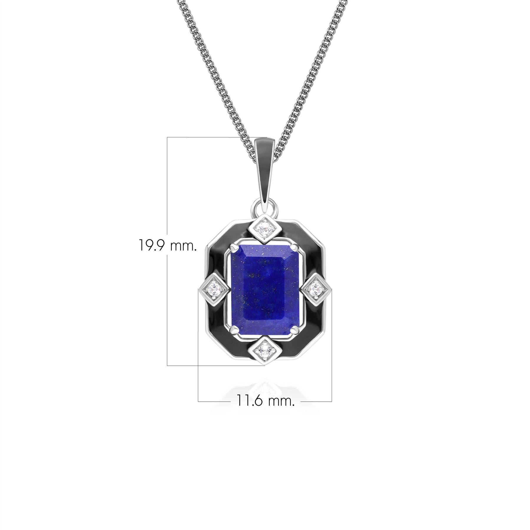 Grand Deco Black Enamel, Lapis Lazuli & Topaz Pendant Necklace in Sterling Silver