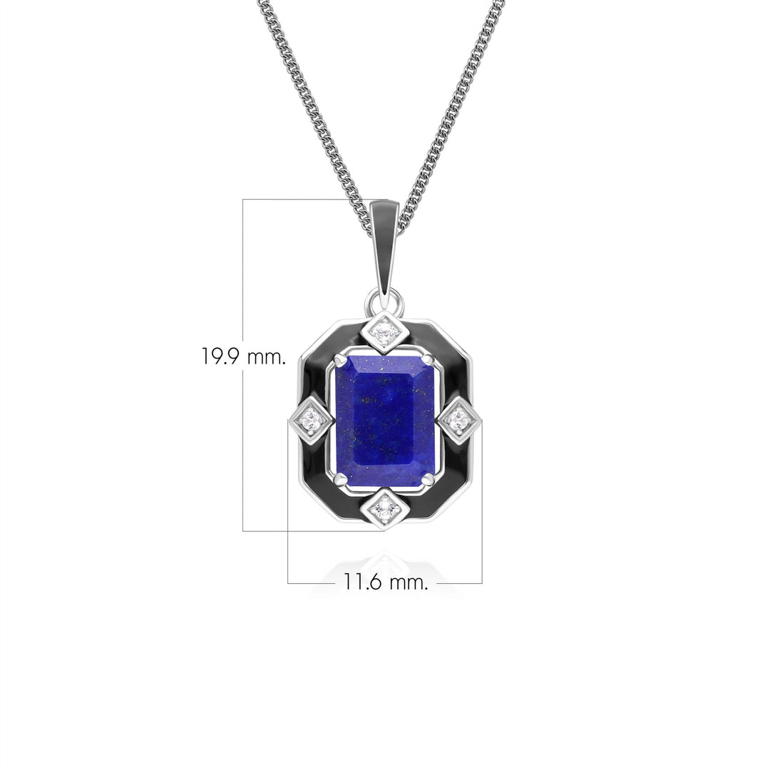 Collar con colgante Grand Deco de esmalte negro, lapislázuli y topacio en plata de ley