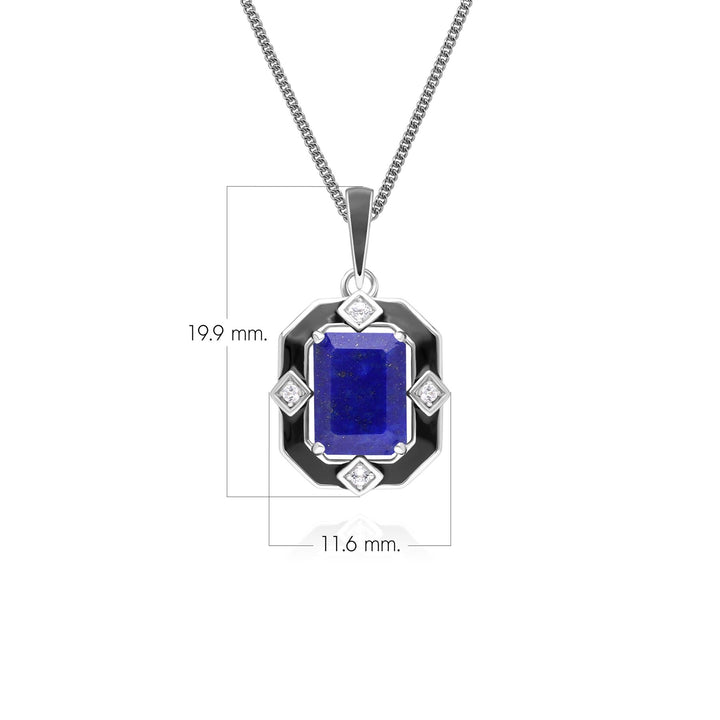 Collar con colgante Grand Deco de esmalte negro, lapislázuli y topacio en plata de ley