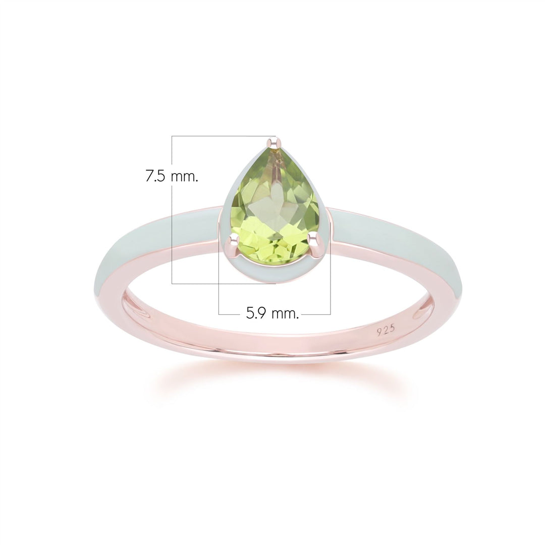 Anillo de esmalte verde y peridoto pera de Vals Siberiano en oro vermeil rosa