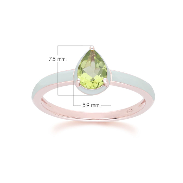 Anillo de esmalte verde y peridoto pera de Vals Siberiano en oro vermeil rosa