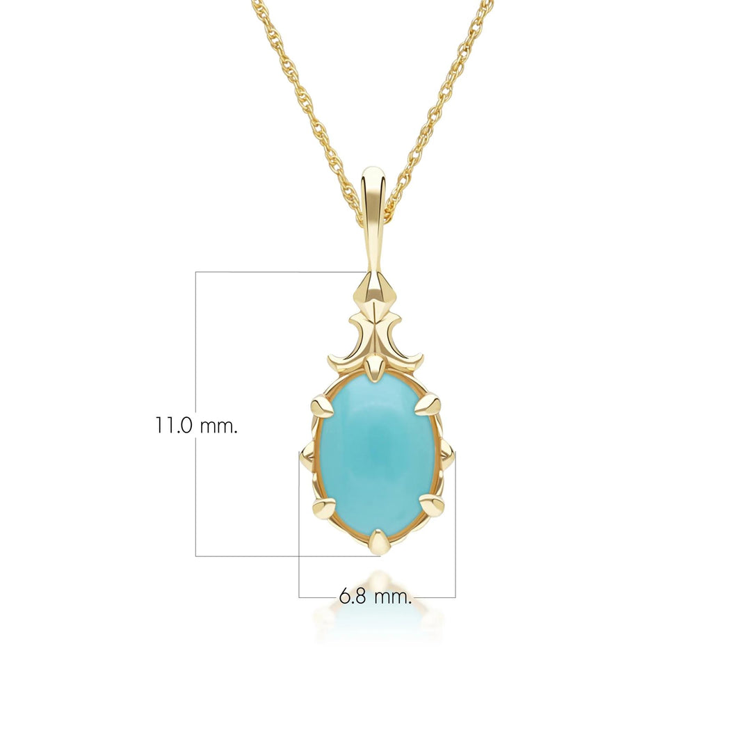 Classic Oval Turquoise Pendant Necklace in 9ct Yellow Gold