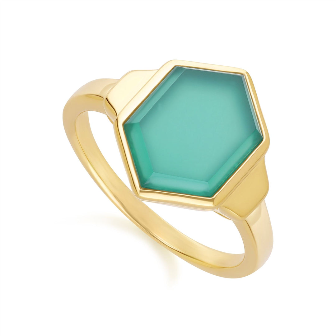 Anillo de calcedonia hexagonal Grand Deco en oro vermeil