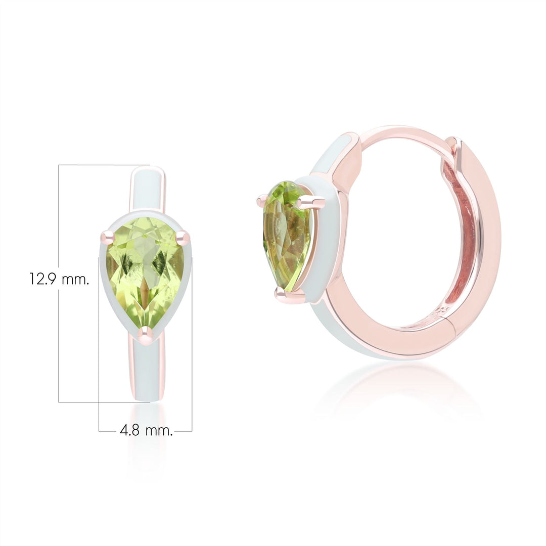 Pendientes de aro con esmalte verde y peridoto pera de Siberian Waltz en oro vermeil rosa