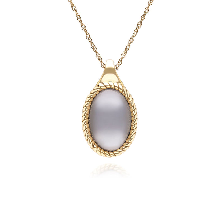 Collar clásico con colgante de piedra lunar negra ovalada en oro amarillo de 9 quilates