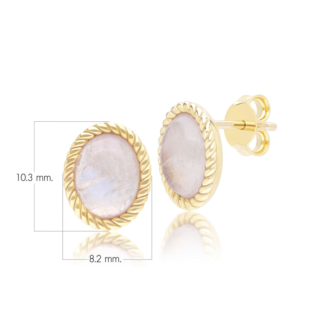 Pendientes clásicos de piedra lunar arcoíris ovalada en oro amarillo de 9 quilates
