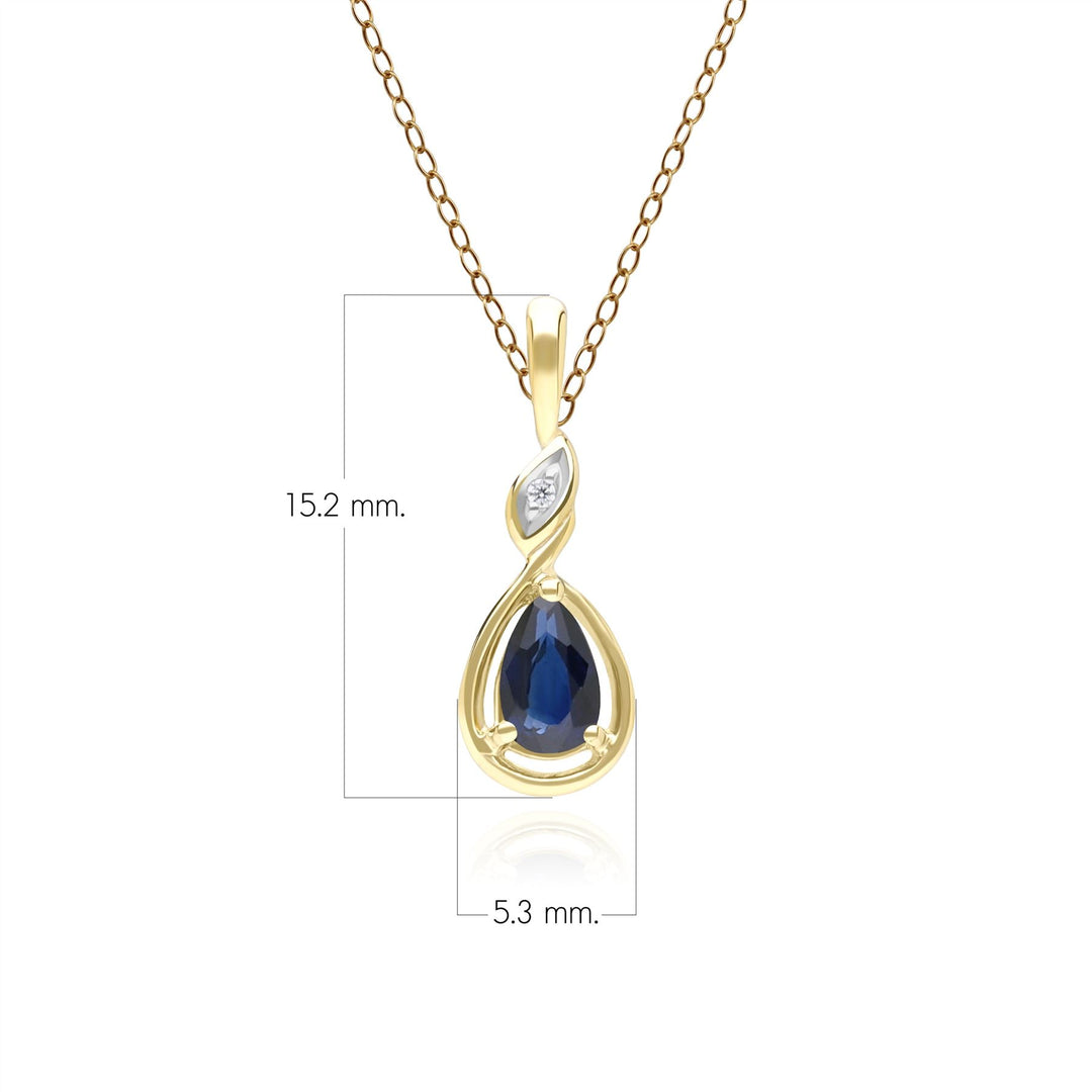 Collar clásico con colgante de zafiro pera y diamantes en oro amarillo de 9 quilates