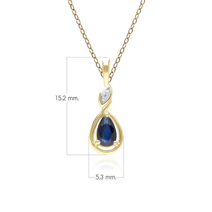 Collar clásico con colgante de zafiro pera y diamantes en oro amarillo de 9 quilates