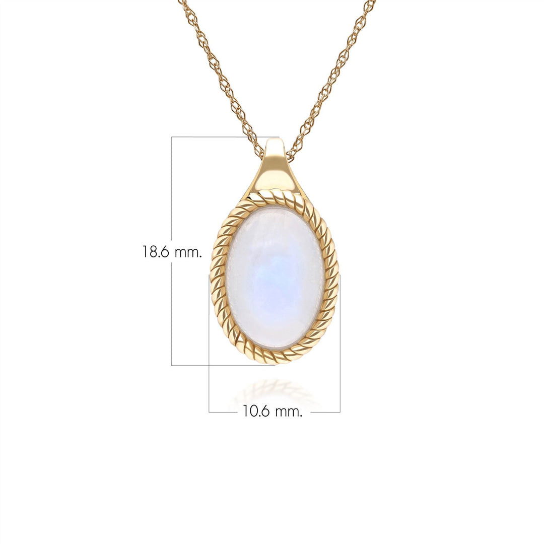 Collar clásico con colgante de piedra lunar arcoíris ovalada en oro amarillo de 9 quilates