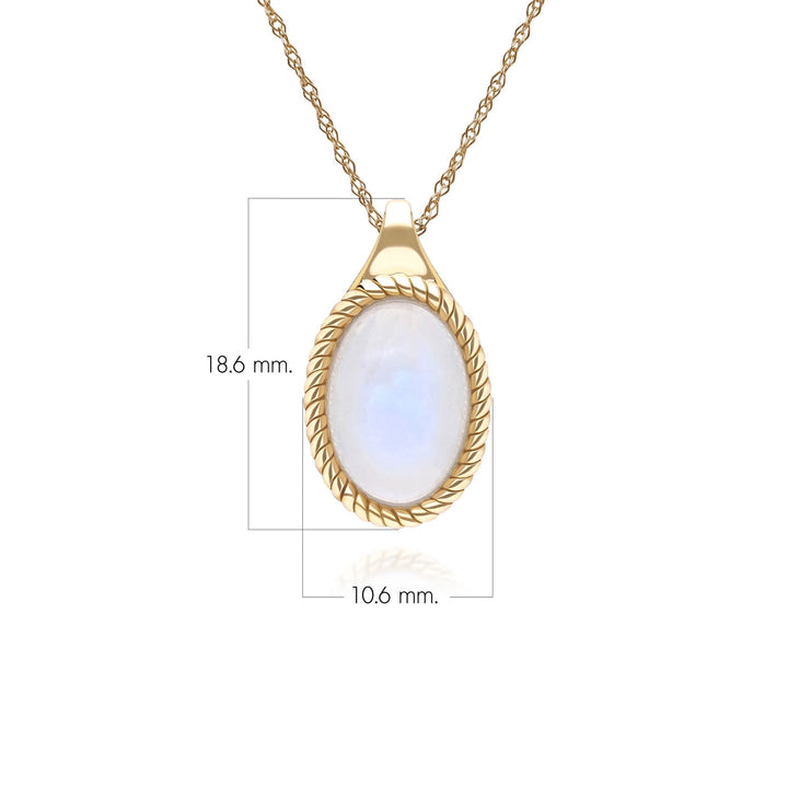 Collar clásico con colgante de piedra lunar arcoíris ovalada en oro amarillo de 9 quilates