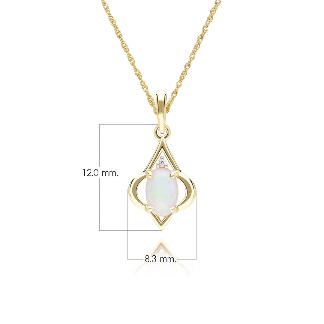 Classic Oval Opal & Diamond Pendant Necklace in 9ct Yellow Gold