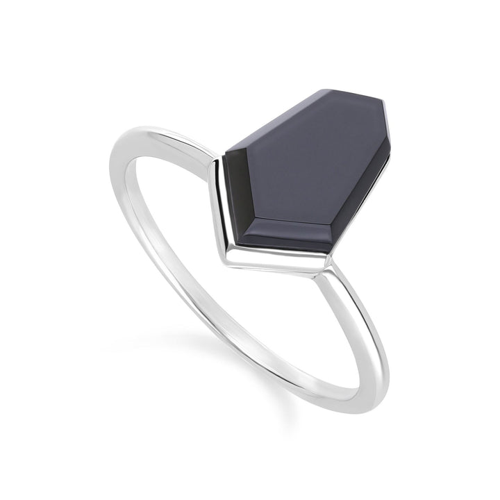 Anillo de ónix negro con diseño hexagonal Grand Deco en plata de ley
