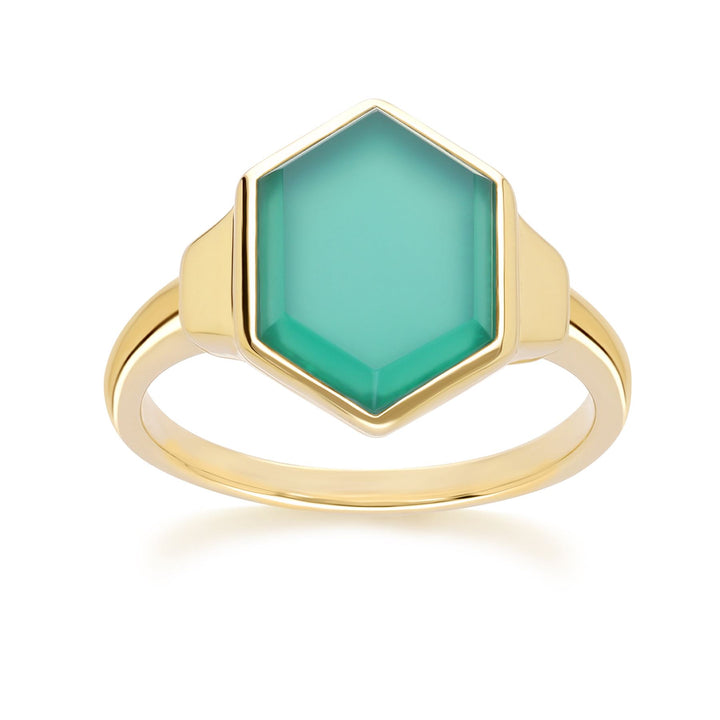 Anillo de calcedonia hexagonal Grand Deco en oro vermeil
