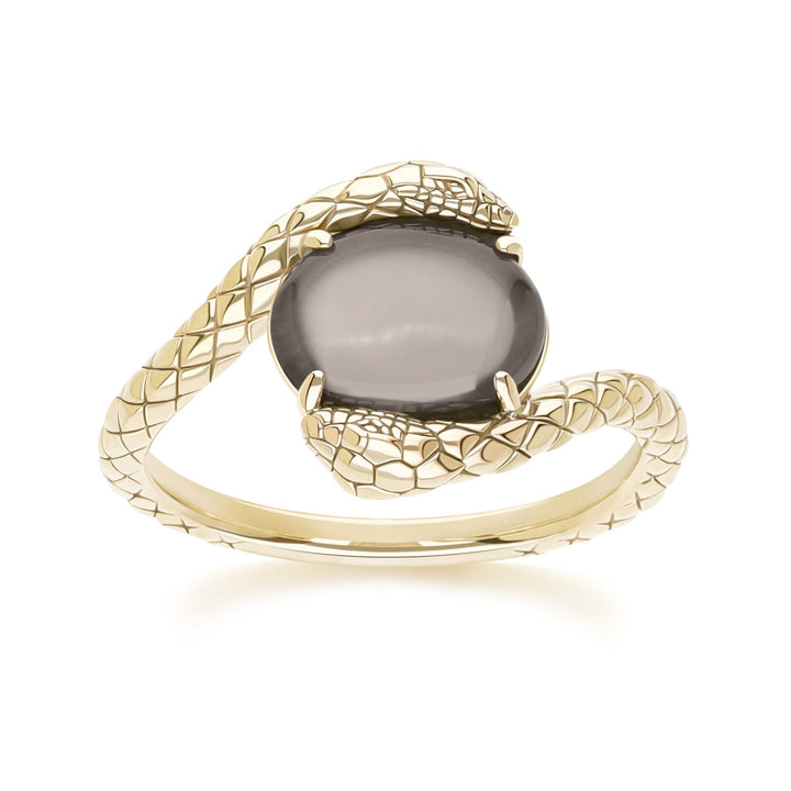 ECFEW™ Oval black moonstone by pass snake set cabochon ring in gold vermeil sterling silver