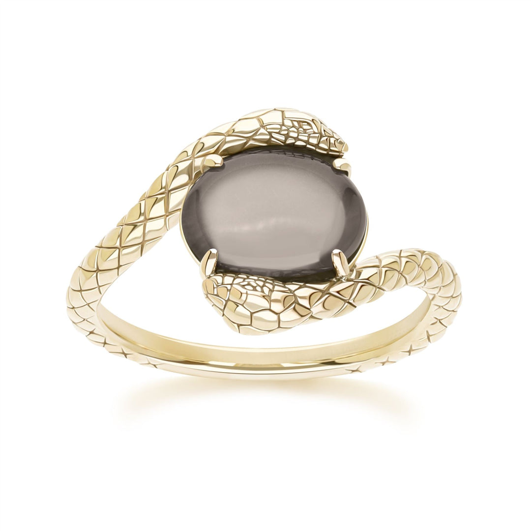 ECFEW™ Oval black moonstone by pass snake set cabochon ring in gold vermeil sterling silver
