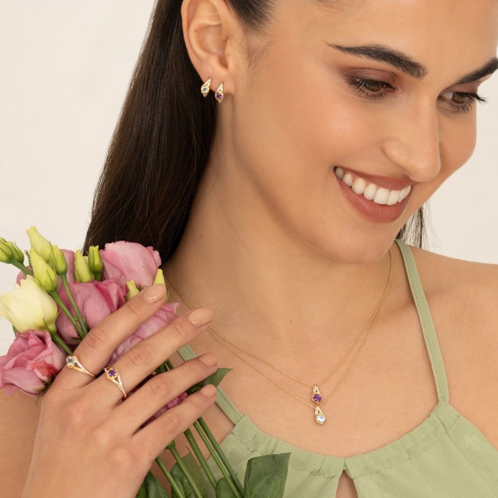 Geometric Hexagon with Prong set Round Peridot and Diamond Half Hoop Earrings in 9ct Yellow Gold