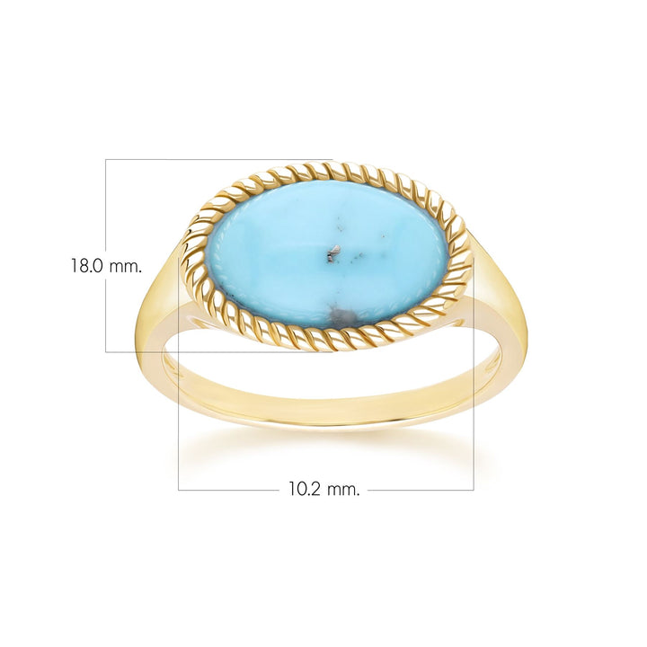 Anillo clásico de turquesa ovalada en oro amarillo de 9 quilates
