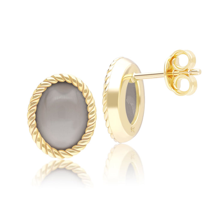 Pendientes clásicos de piedra lunar negra ovalada en oro amarillo de 9 quilates