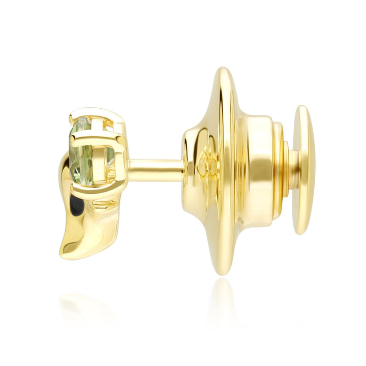 Pin de zorro con peridoto y gardenia en oro amarillo de 9 quilates