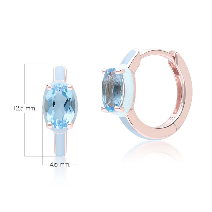 Pendientes de aro con esmalte azul y topacio azul cielo ovalado de Vals Siberiano en oro vermeil rosa