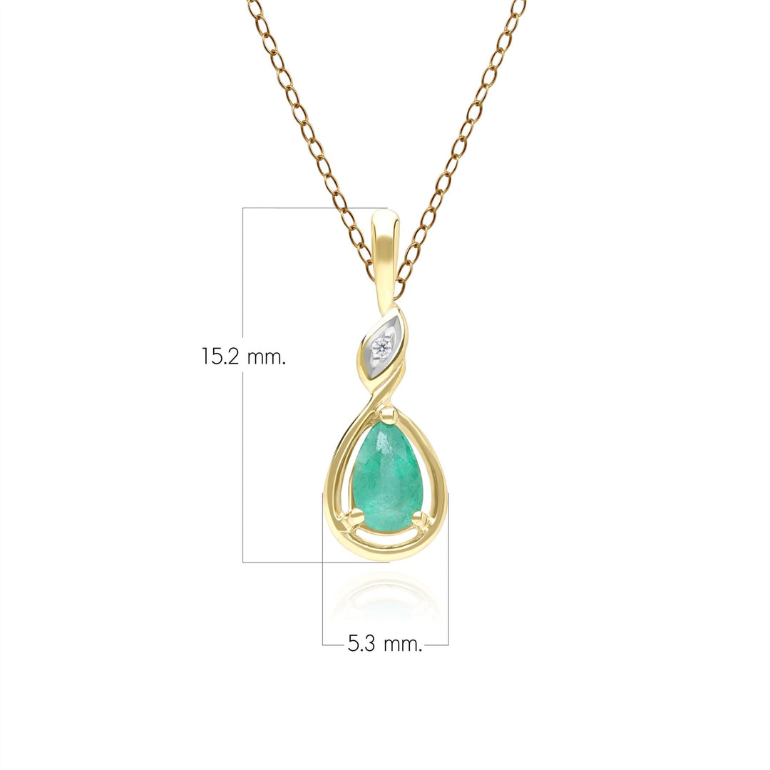 Collar clásico con colgante de pera, esmeralda y diamantes en oro amarillo de 9 quilates