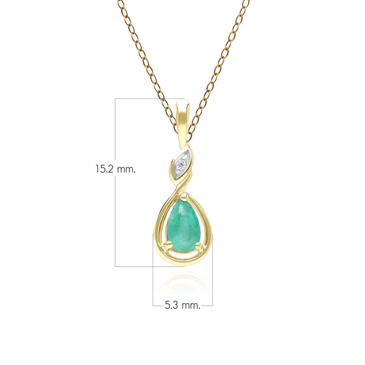 Collar clásico con colgante de pera, esmeralda y diamantes en oro amarillo de 9 quilates