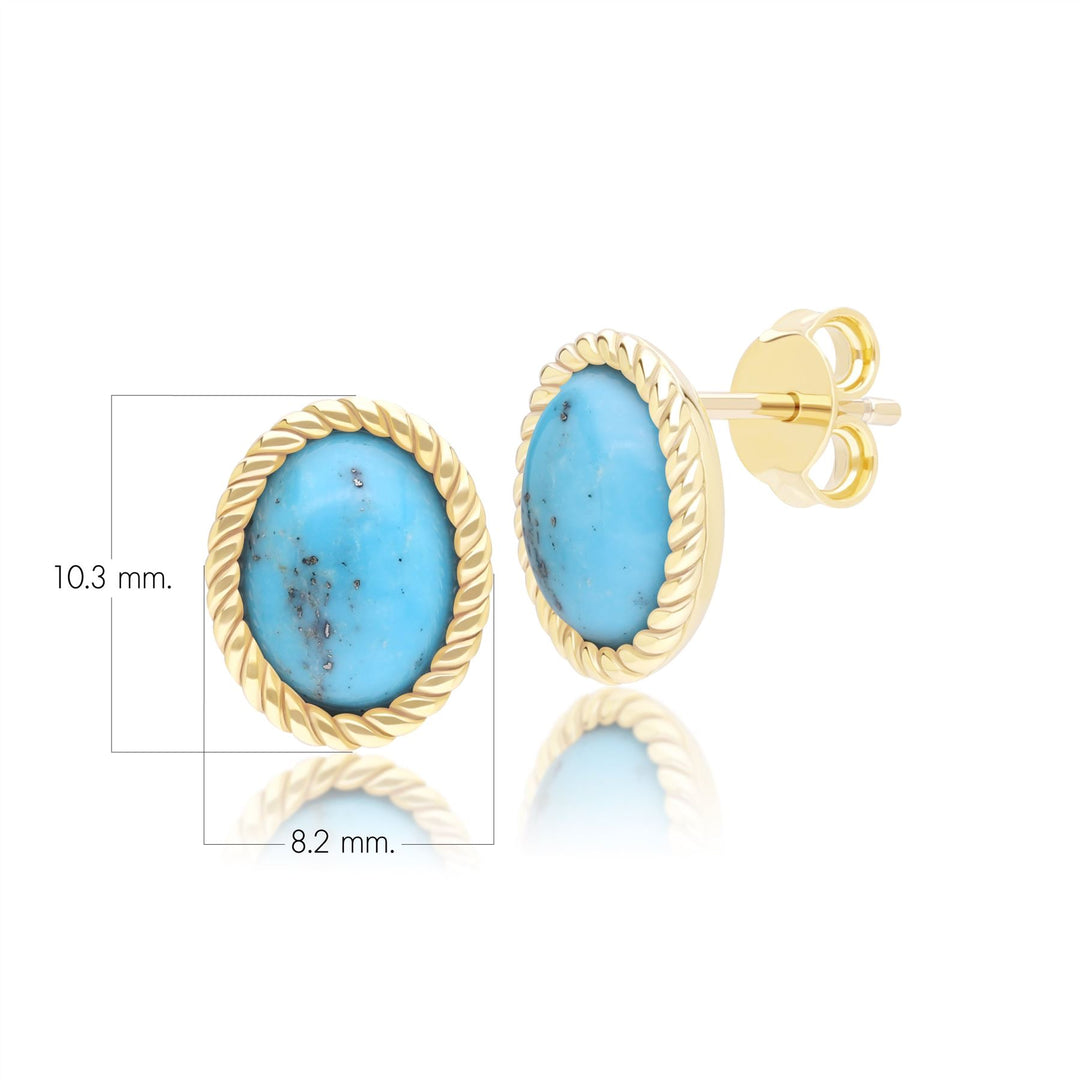 Pendientes clásicos de turquesa ovalada con cabujón en oro amarillo de 9 quilates