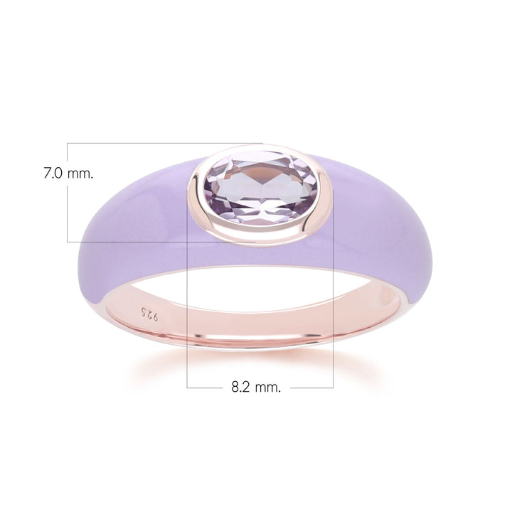 Anillo de esmalte violeta y amatista octogonal de Vals Siberiano en oro vermeil rosa