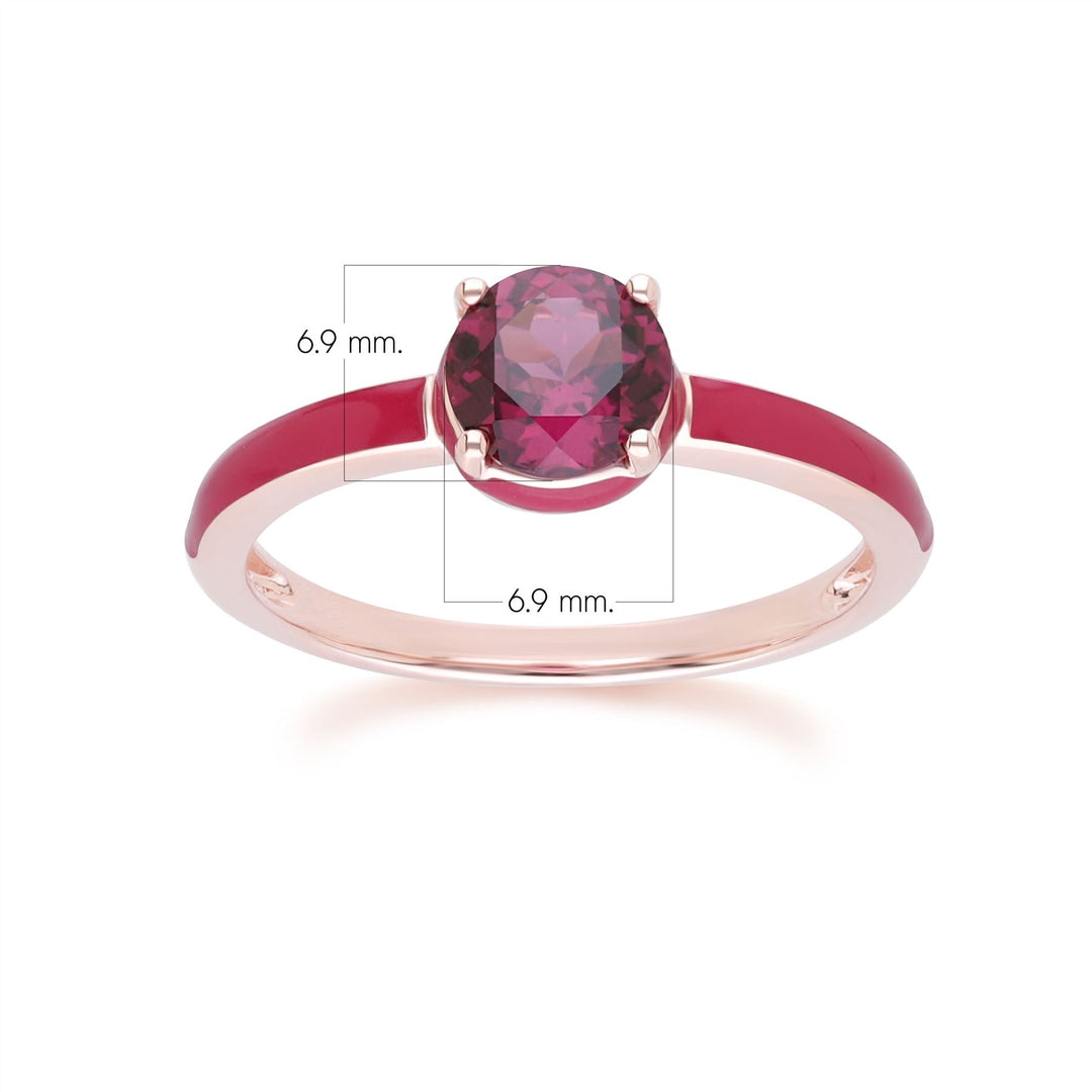 Anillo de rodolita redonda con esmalte rosa y vals siberiano en oro vermeil rosa