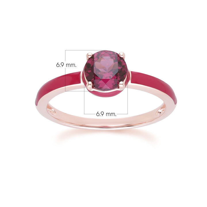 Anillo de rodolita redonda con esmalte rosa y vals siberiano en oro vermeil rosa