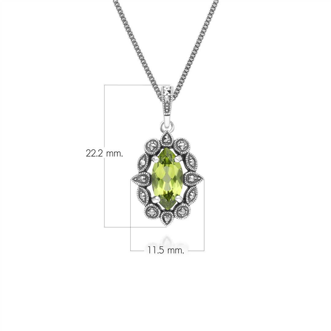 Collar con colgante de peridoto y marcasita estilo marquesa en plata de ley estilo art déco.