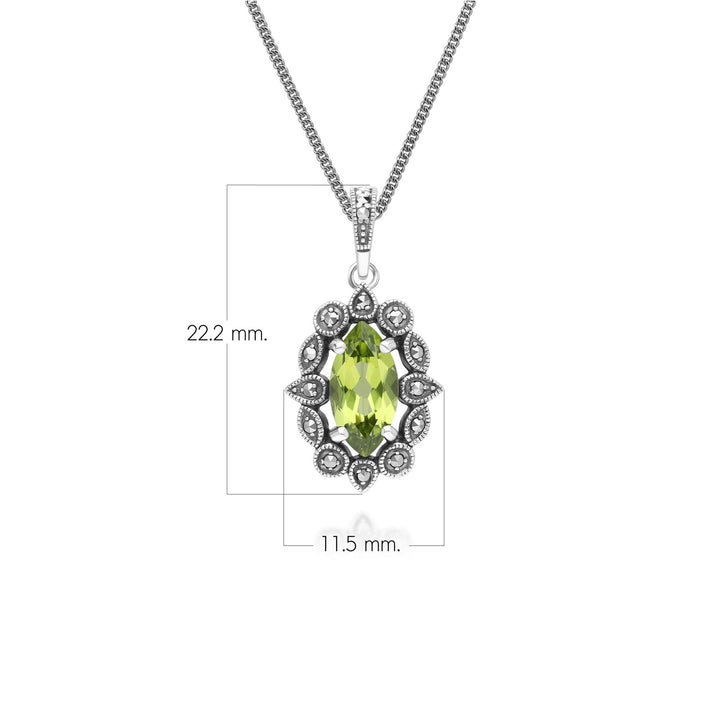Collar con colgante de peridoto y marcasita estilo marquesa en plata de ley estilo art déco.