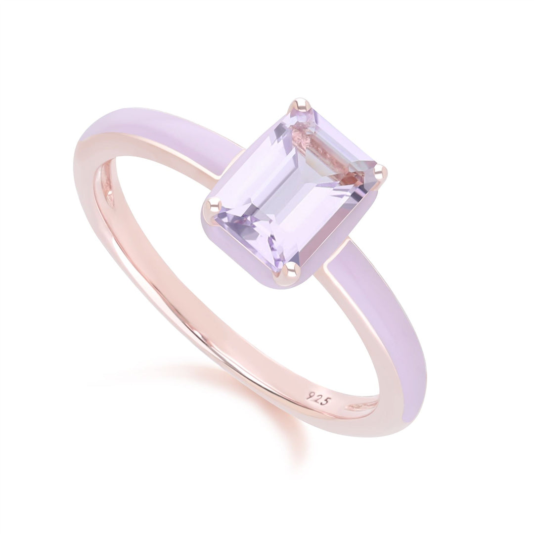 Anillo de esmalte violeta y amatista rosa octagonal de Vals Siberiano en oro vermeil rosa