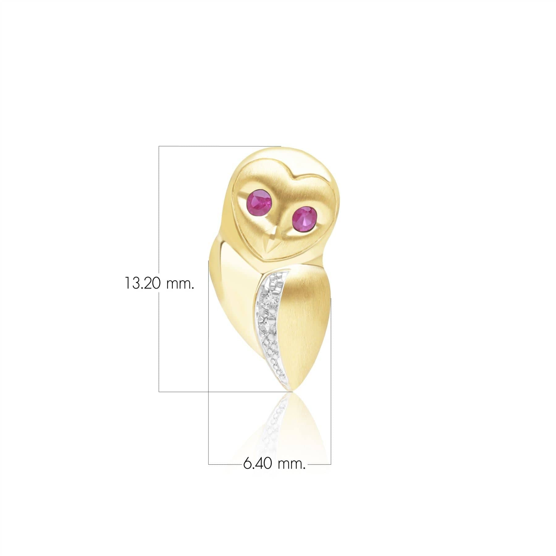 135T0004019 Gardenia Ruby and White Sapphire Owl Pin in 9ct Yellow Gold Dimensions