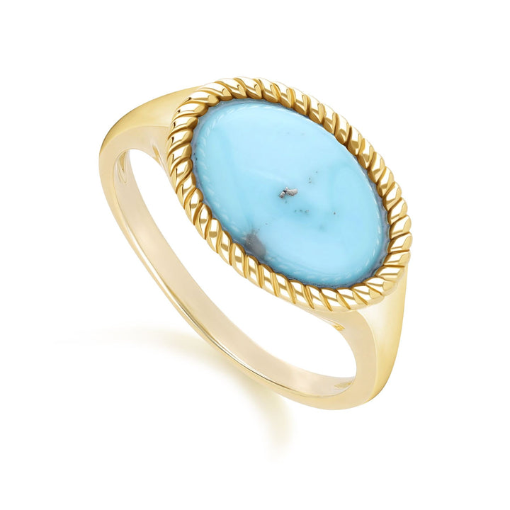 Anillo clásico de turquesa ovalada en oro amarillo de 9 quilates