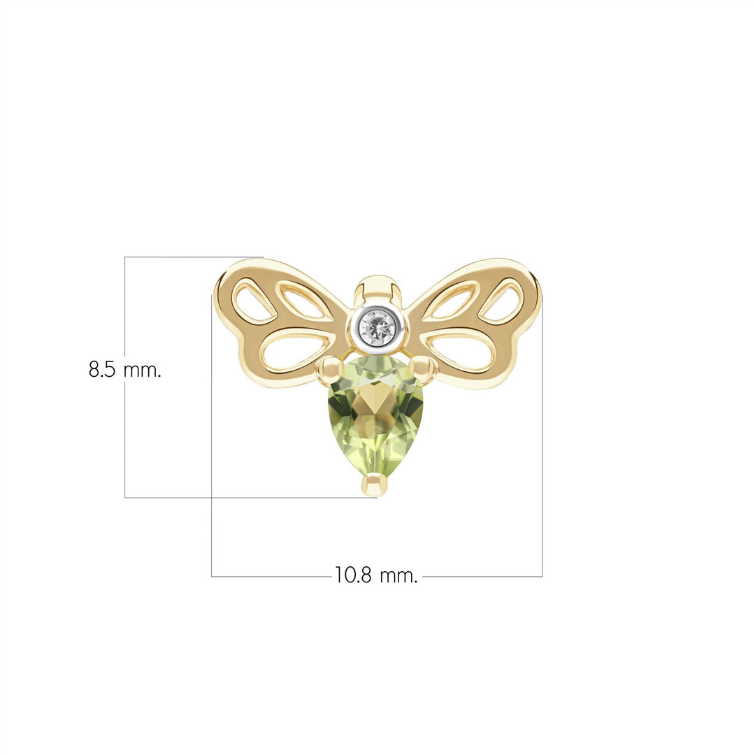 Honeycomb Art Nouveau Pear Shape Peridot and Diamond Bee Pin in 9ct Yellow Gold